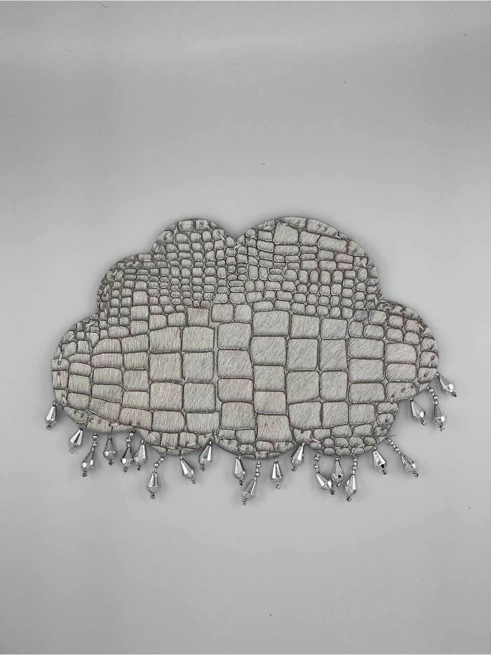 Cloud-Shaped Silver Beaded Clutch